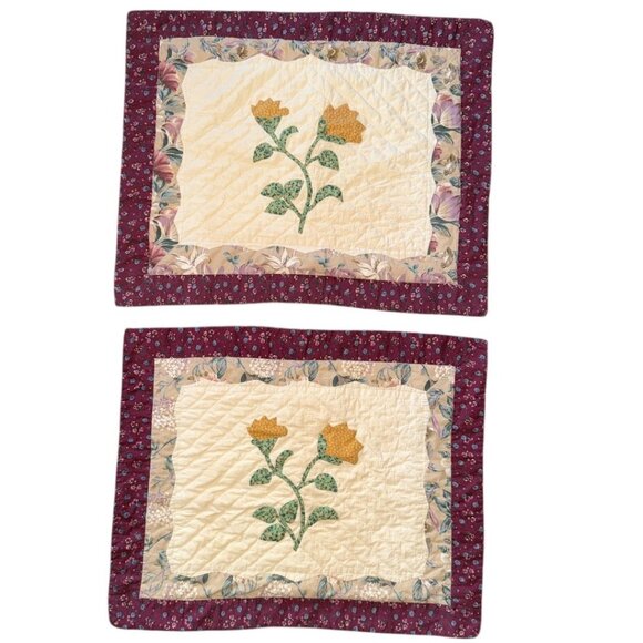 Unknown Other - Vintage Floral Quilted Pillow Shams Country Cottage core Pair